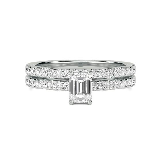 Smaragd-Diamant-Schulterring mit passendem Band
