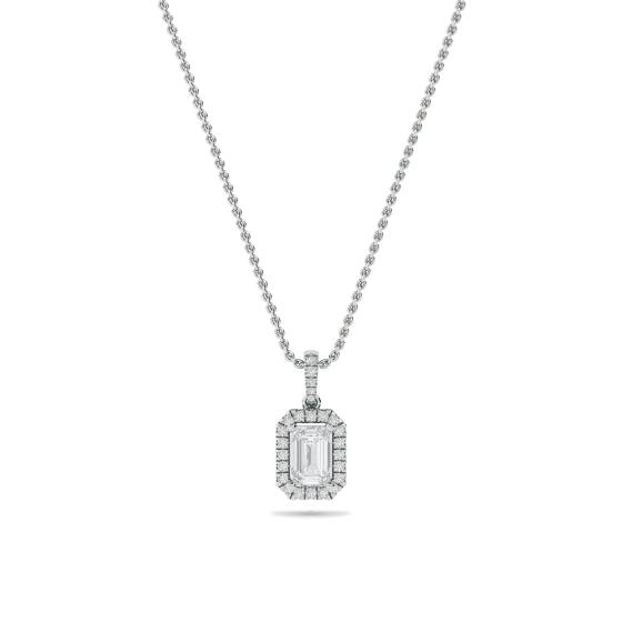 Smaragd-Diamant-Anhänger mit Halo-Fassung