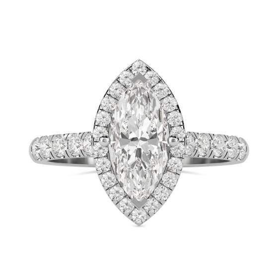 Marquise-Diamant-Ring mit einzelnem Halo-Schulterteil