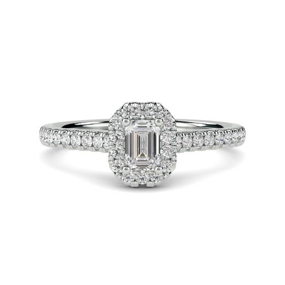 Smaragd- und Runddiamant-Halo-Ring
