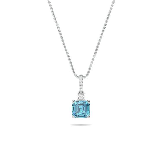 Quadratischer Anhänger mit Aquamarin (3,45 ct) und Kette