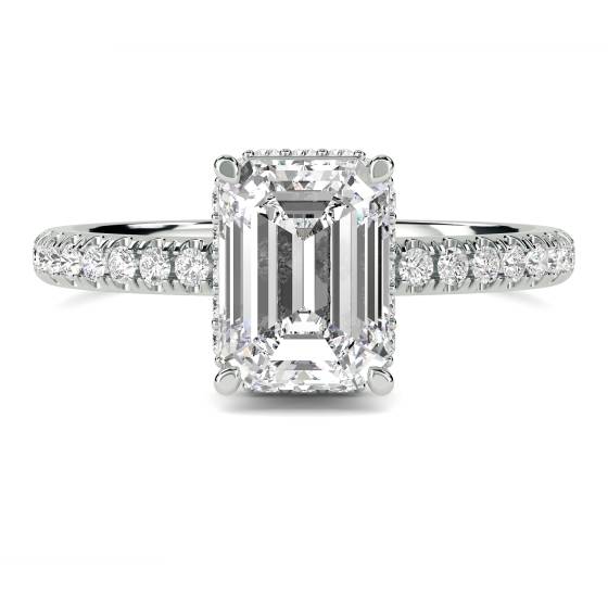 Smaragd-Diamant-Ring mit verstecktem Halo-Schulterteil