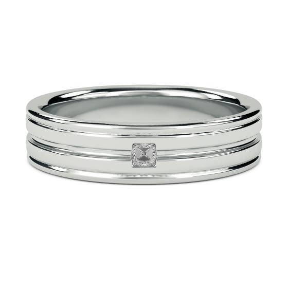 0,06 ct VS/E-F Prinzess-Naturdiamant-Ring für Herren, gefasst in einer Lünette