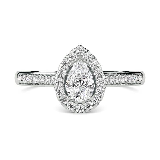 Birnenförmiger Diamantring mit Halo-Schulterfassung