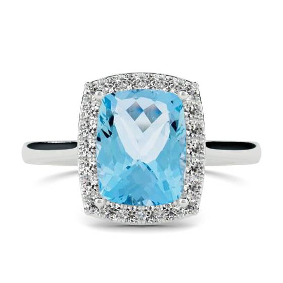 2,10 ct Kissenförmiger Aquamarin und Diamant-Halo-Ring