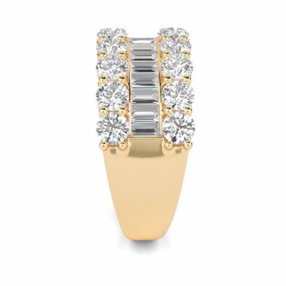 Round and Baguette Diamond Multi Row Dress Ring
