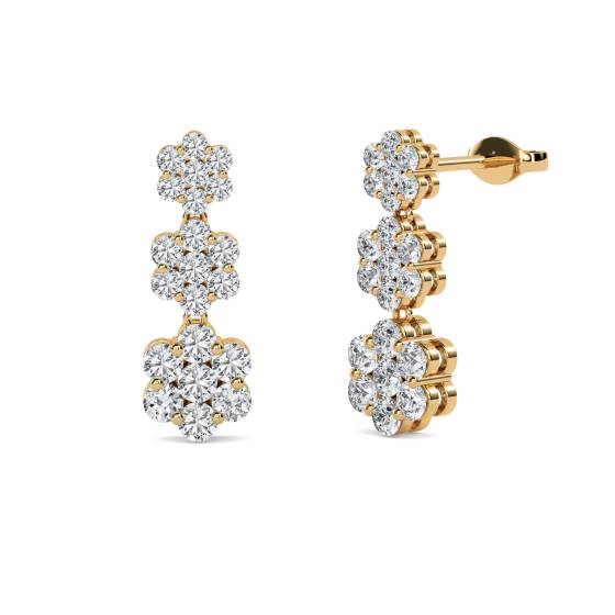 Modern Round Diamond Drop Earrings