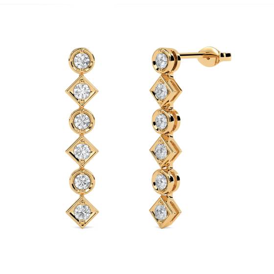 Modern Round Diamond Drop Earrings