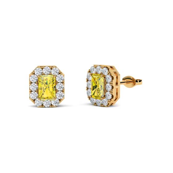 Ohrringe mit gelbem, strahlendem Diamant-Halo