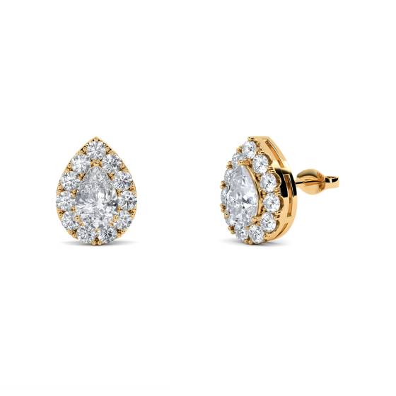 Birnenförmige Diamant-Ohrringe mit Halo-Fassung