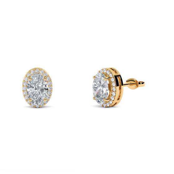 Ovale Diamant-Ohrringe mit Halo-Fassung