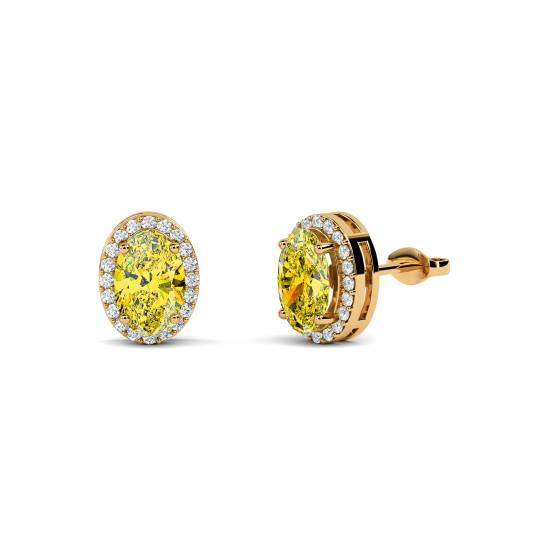 Ohrringe mit ovalem gelbem Diamant-Halo