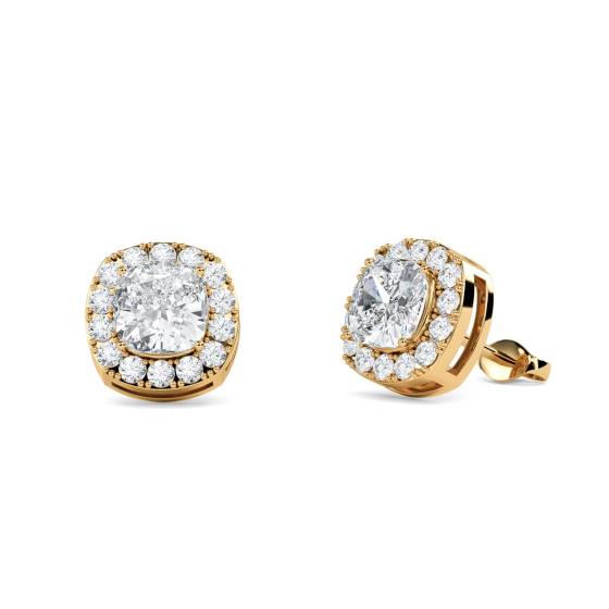 Ohrringe mit Kissen-Diamanten und einzelnem Halo