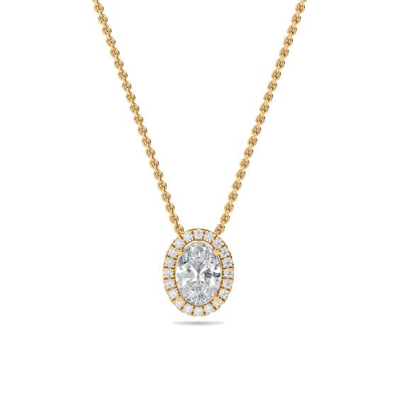Ovaler Diamantanhänger mit Halo-Fassung