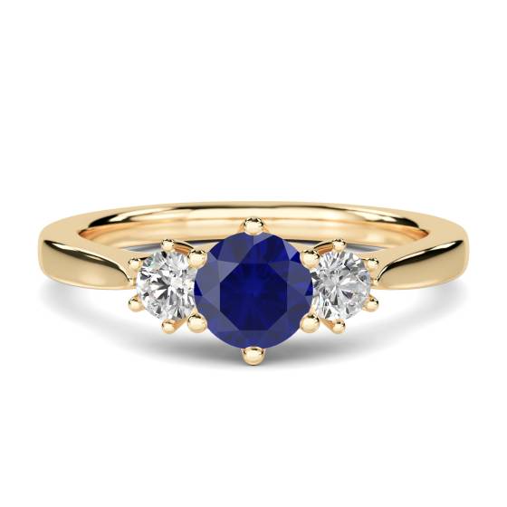 Eleganter Trilogie-Ring aus blauem Saphir und Diamanten