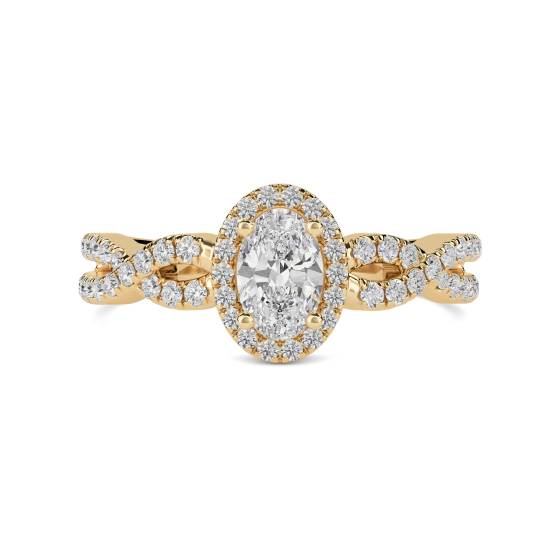 Ring mit ovalem Diamant-Halo und Schulterfassung