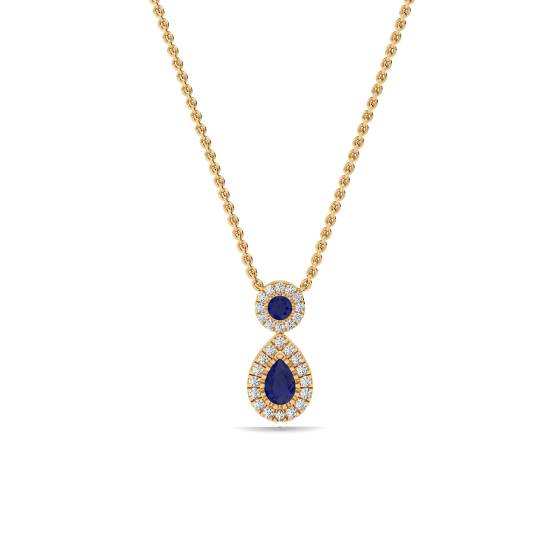 Tropfenanhänger mit blauem Saphir und Diamant-Halo