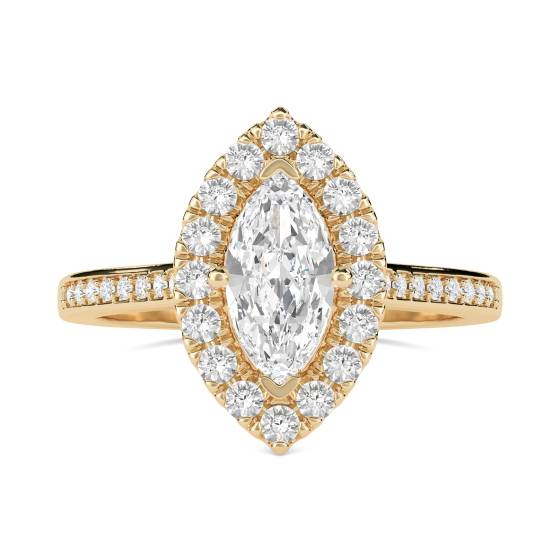 Marquise-Diamant-Ring mit einzelnem Halo-Schulterteil