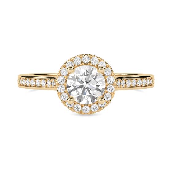 Runder Diamantring mit einzelner Halo-Fassung an der Schulter
