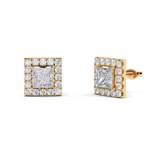 Prinzessinnen-Diamant-Ohrringe mit einzelnem Halo