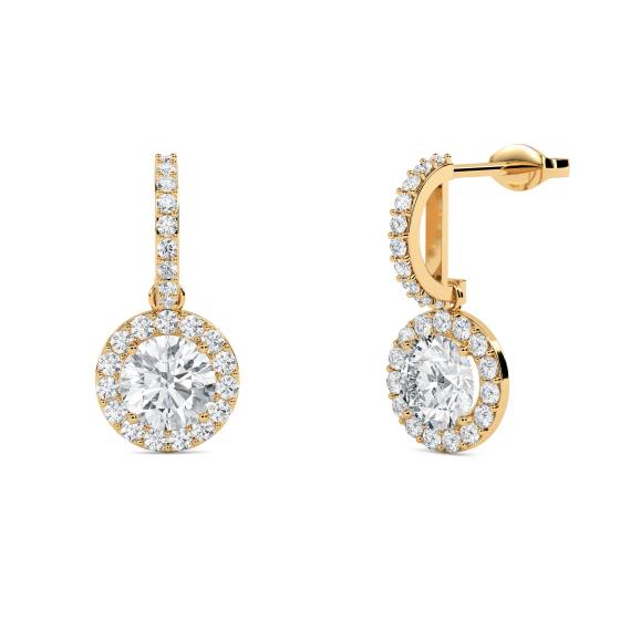 Elegante Ohrringe mit rundem Diamanten und Halo-Fassung