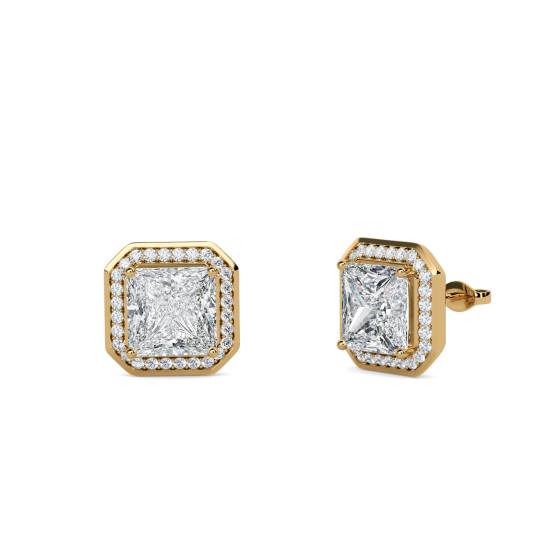 Prinzessinnen-Diamant-Ohrringe mit einzelnem Halo
