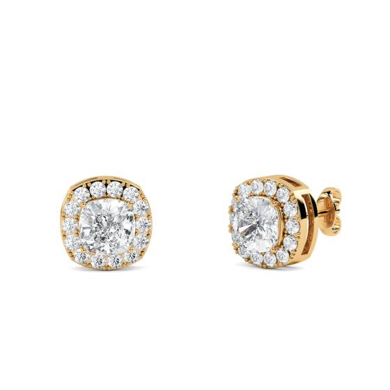 Ohrringe mit Kissen-Diamanten und einzelnem Halo