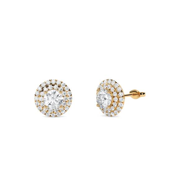 Ohrringe mit rundem Diamanten und doppeltem Halo
