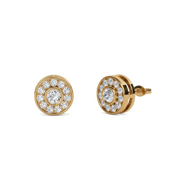 Ohrringe mit rundem Diamanten und einzelnem Halo