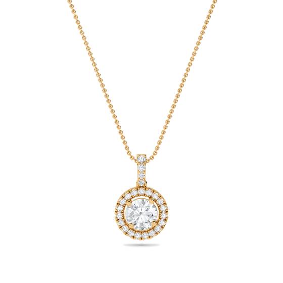 Anhänger mit rundem Diamanten (0,85 ct) und Halo-Fassung
