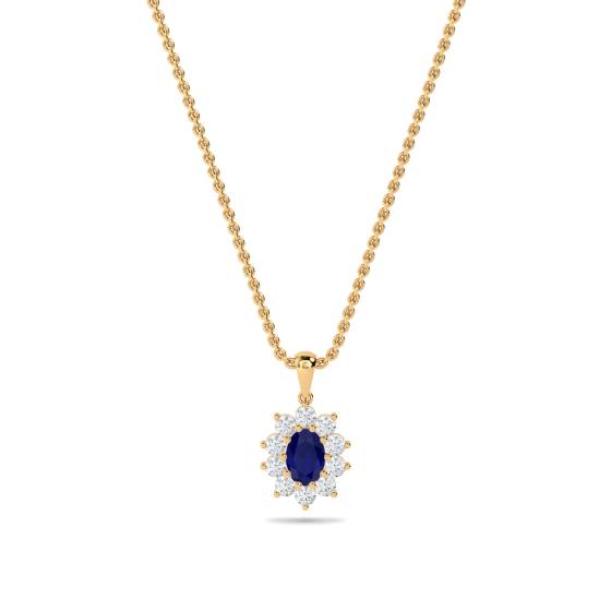 Ovaler Anhänger aus blauem Saphir und Diamanten