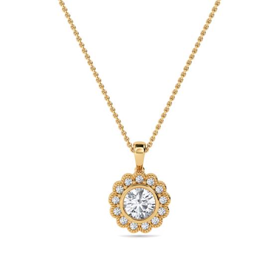 Anhänger mit rundem Diamanten (0,50 ct) und Halo-Fassung