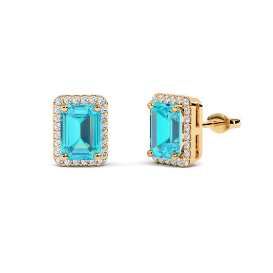 Ohrringe mit smaragdförmigem Aquamarin und Diamanten