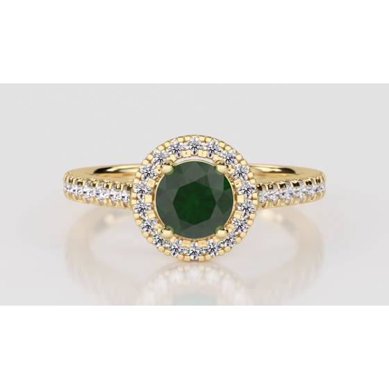 Ring mit 1,10 ct Smaragd und rundem Diamant-Halo