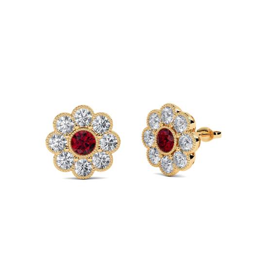 Runde Rubin- und Diamant-Ohrringe in Zargenfassung
