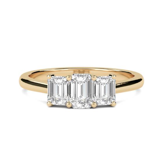 DHMT03308 Smaragd-Diamant-Trilogie-Ring mit abgestuftem Besatz
