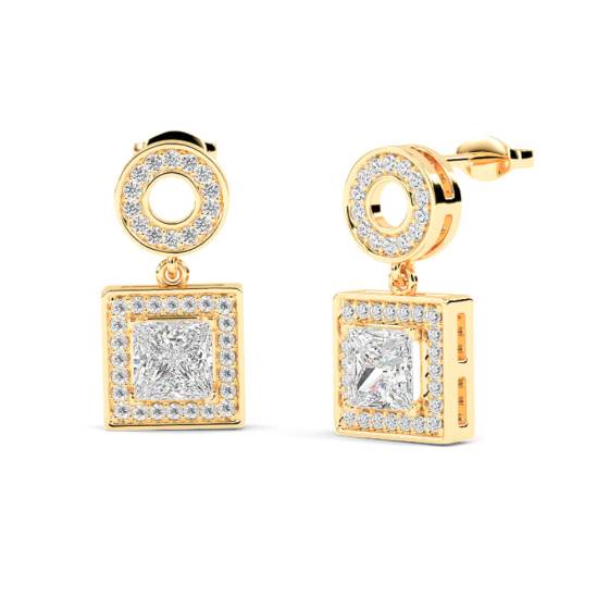 Prinzessinnen-Diamant-Ohrringe mit einzelnem Halo