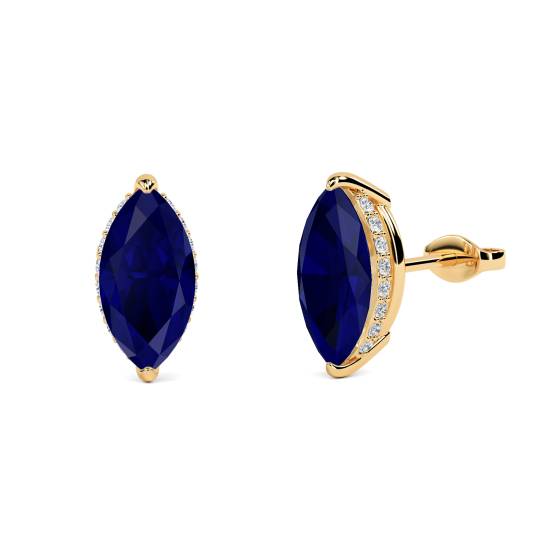 Marquise-Ohrringe mit blauem Saphir und Diamanten