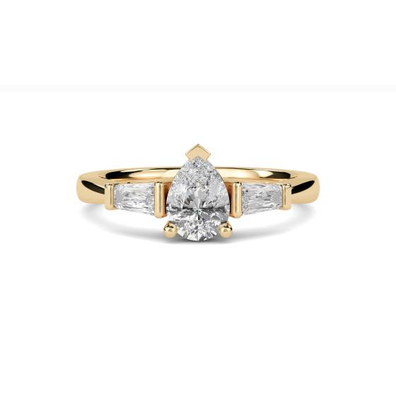 Moderner Trilogie-Ring mit Birnen- und Baguette-Diamanten