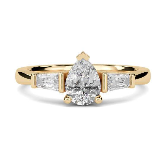 Moderner Trilogie-Ring mit Birnen- und Baguette-Diamanten