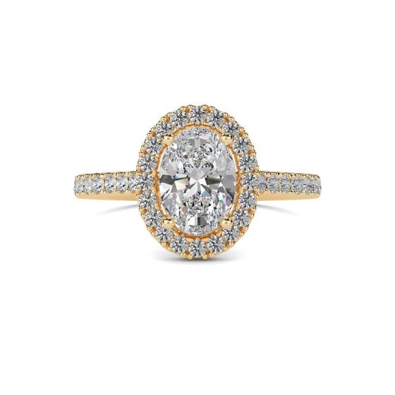 Ovaler Diamantring mit Halo-Schulterfassung