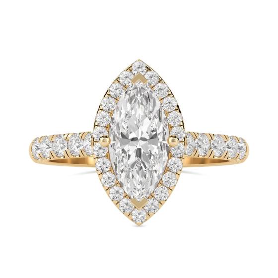 Marquise-Diamant-Ring mit einzelnem Halo-Schulterteil
