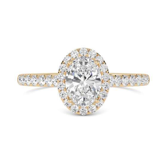 Ovaler Diamantring mit Halo-Schulterfassung