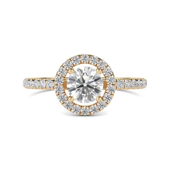 Runder Diamantring mit einzelner Halo-Fassung an der Schulter