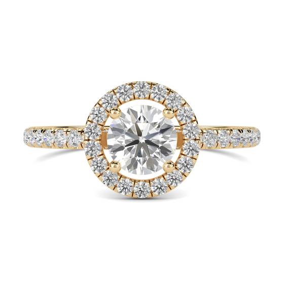 Runder Diamantring mit einzelner Halo-Fassung an der Schulter