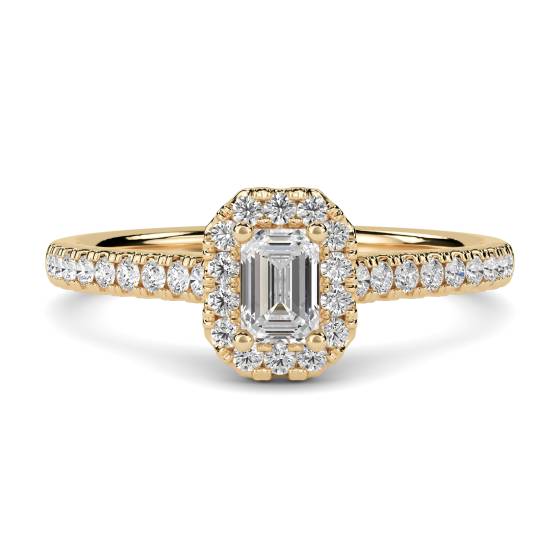 Smaragd- und Runddiamant-Halo-Ring