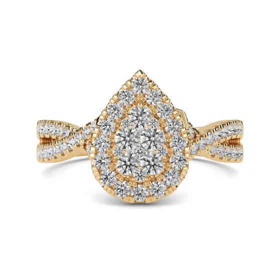Ring mit einzelnem Halo-Runddiamantencluster an der Schulter