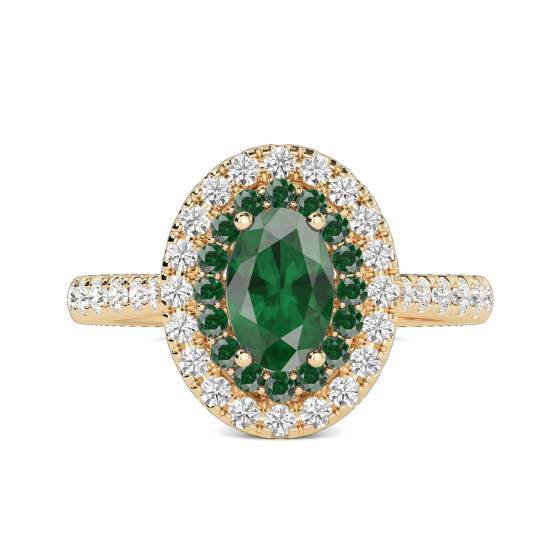 Ovaler Ring mit doppeltem Halo und Smaragd, 1,50 ct