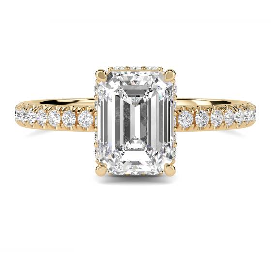 Smaragd-Diamant-Ring mit verstecktem Halo-Schulterteil