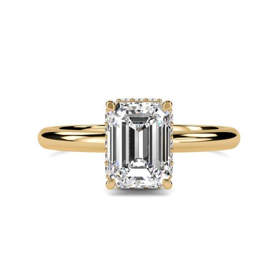 Smaragd-Diamant-Ring mit niedrigem Fassungsmaß und verstecktem Halo